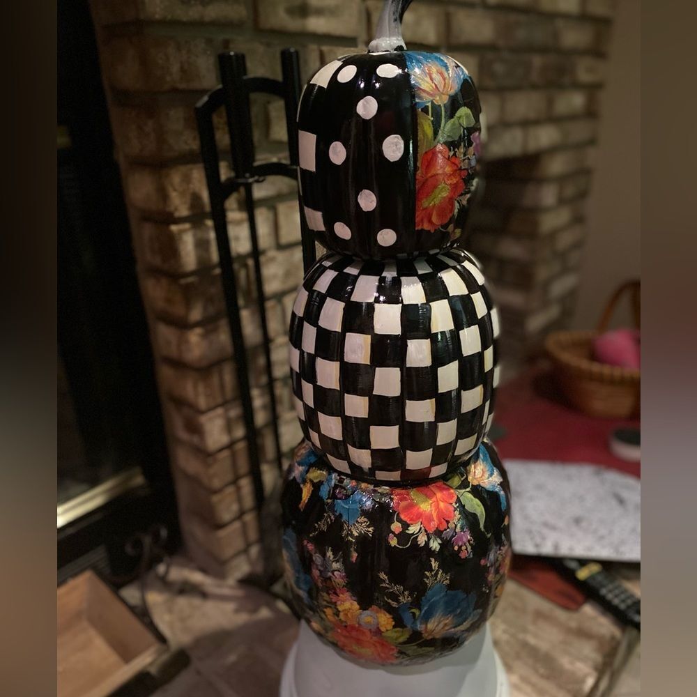 - Designer inspired Hand Painted Pumpkin Stack - Picture 5 of 6